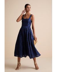 Lulus - Loira Burnout Jacquard Lace-Up Midi Dress - Lyst