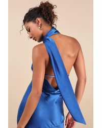 Lulus - Reglan Satin One-Shoulder Sash Midi Dress - Lyst