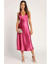 Lulus - Incredible Love Satin Cowl Back Midi Slip Dress - Lyst