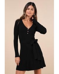 Lulus - Cozy Poise Henley Long Sleeve Mini Sweater Dress - Lyst