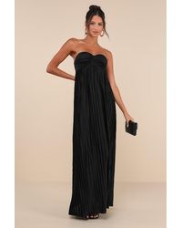 Lulus - Whimsical Beauty Satin Plisse Strapless Maxi Dress - Lyst