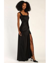 Lulus - Carpet Romance Satin Square Neck Maxi Dress - Lyst