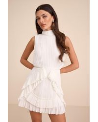 Lulus - Alvana Plisse Mock Neck Ruffled Mini Dress - Lyst