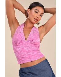 Lulus - Nadley Lace Halter Neck Crop Top - Lyst
