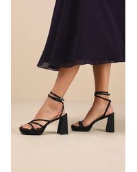 Lulus - Antonnia Satin Strappy High Heel Ankle Wrap Sandals - Lyst