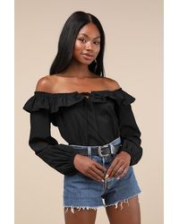 Lulus - Dreamy Perception Ruffled Long Sleeve Off-The-Shoulder Top - Lyst