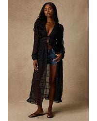 Lulus - April Sheer Long Sleeve Tie-Front Duster Top - Lyst