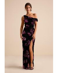 Lulus - Marnella Floral Velvet Burnout Asymmetrical Maxi Dress - Lyst