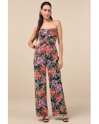 Lulus - Layka Multi Floral Mesh Wide-Leg Jumpsuit - Lyst