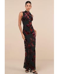 Lulus - Composed Glamour And Floral Burnout Velvet Maxi Dress - Lyst