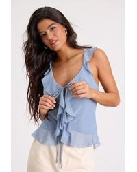 Lulus - Ivanna Ruffled Tie-Front Tank Top - Lyst
