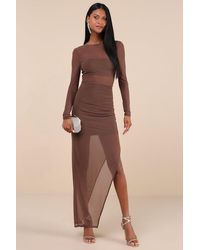 Lulus - Alluring Silhouette Dark Sheer Mesh Backless Maxi Dress - Lyst