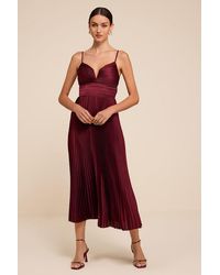 Lulus - Fabulous Perfection Satin Pleated Midi Dress - Lyst