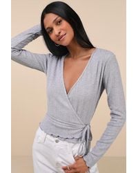 Lulus - Lovable Favorite Pointelle Knit Long Sleeve Wrap Top - Lyst