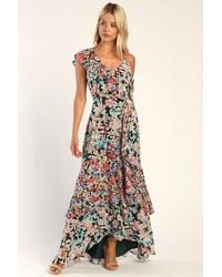 Lulus - Radiant Hunter Floral Print Chiffon Maxi Dress - Lyst