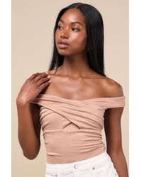 Lulus - Elowyn Light Blush Cross-Front Off-The-Shoulder Top - Lyst