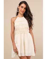 Lulus - Kallina Cream Ruffled Halter Neck Mini Dress - Lyst