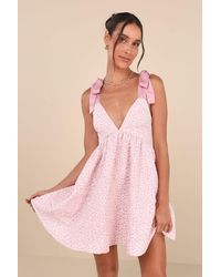 Lulus - Darling Composure Jacquard Floral Tie-Strap Mini Dress - Lyst