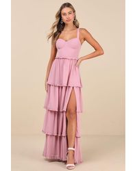 Lulus - Sophisticated Occasion Bustier Lace-Up Maxi Dress - Lyst