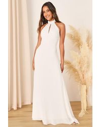 Lulus - Elegant Glamour Pleated Halter Cutout Maxi Dress - Lyst