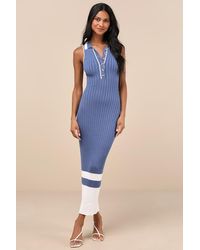 Lulus - Stefany Ribbed Knit Collared Midi Sweater Dress - Lyst