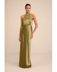 Lulus - Sevinia Satin Mock Neck Sleeveless Maxi Dress - Lyst
