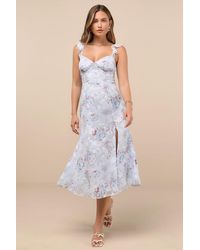 Lulus - Delightful Direction Floral Ruffled Tie-Strap Midi Dress - Lyst