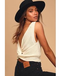 Lulus - Let's Get Away Cream Knit Twist Back Tank Top - Lyst