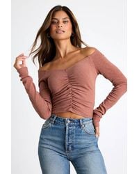 Lulus - Elidah Heathered Knit Ruched Long Sleeve Crop Top - Lyst