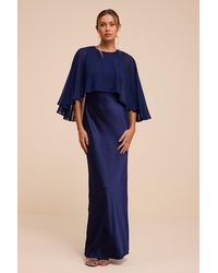 Lulus - Fowler Satin Cape Maxi Dress - Lyst