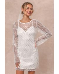 Lulus - Glowing Charisma Sequin Pearl Mesh Long Sleeve Mini Dress - Lyst