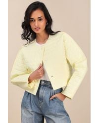 Lulus - Denny Pale Quilted Cropped Jacket - Lyst
