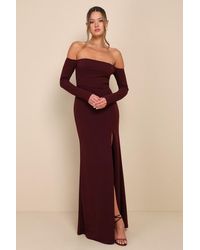 Lulus - Alluring Sophistication Dark Plum Off-The-Shoulder Maxi Dress - Lyst
