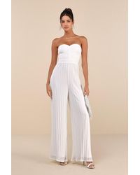 Lulus - Certainly Charming Pleated Strapless Wide-Leg Jumpsuit - Lyst