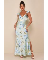 Lulus - Captivating Grace Floral Satin Ruffled Maxi Dress - Lyst