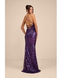 Lulus - Sparkle 'Til Dawn Dark Sequin Lace-Up Mermaid Maxi Dress - Lyst