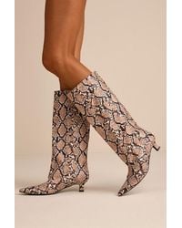 Lulus - Alexandria Snake Knee-High Kitten Heel Boots - Lyst