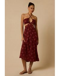 Lulus - Ilia Rust Embroidered Halter Midi Dress - Lyst