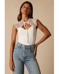 Lulus - Coveted Crush Lace Tie-Neck Bodysuit - Lyst