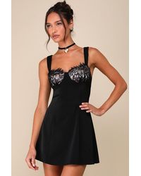 Lulus - Flirtatiously Gorgeous Satin Lace Bustier Mini Dress - Lyst