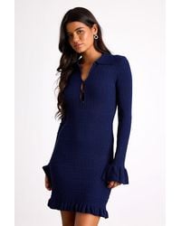 Lulus - Coralee Textured Collared Ruffled Sweater Mini Dress - Lyst