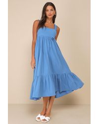 Lulus - Sunny Day Crush Ruffled Tiered Bow Back Midi Dress - Lyst