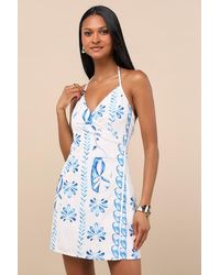 Lulus - Prue Ivory And Tile Print Halter Mini Dress - Lyst