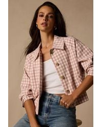 Lulus - Clemmie And Gingham Cropped Shacket - Lyst
