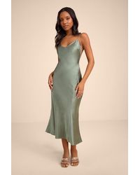 Lulus - Val Sage Satin Backless Midi Dress - Lyst