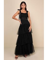 Lulus - Enticing Mystique Tulle Tie-Strap Tiered Maxi Dress - Lyst