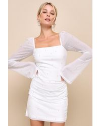 Lulus - Flirty Luxury Mesh Pearl Long Sleeve Mini Dress - Lyst