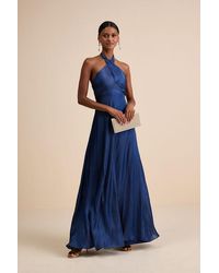 Lulus - Canley Satin Cross-Front Halter Maxi Dress - Lyst