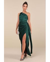 Lulus - Signature Elegance Emerald Satin One-Shoulder Maxi Dress - Lyst