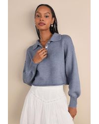 Lulus - Comfy Ideal Heather Collared Cropped Pullover Sweater - Lyst